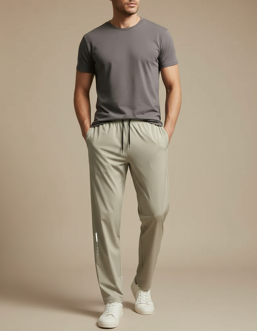 Pantalon Fluide Homme Sport Décontracté Gris Clair - Polyester