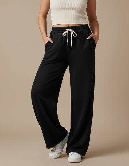 Pantalon Fluide Noir Ample Décontracté Large - Molleton