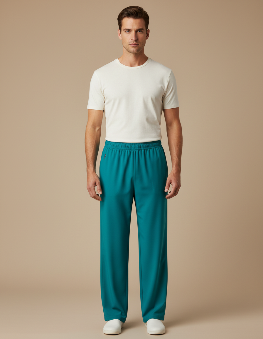 Pantalon Fluide Vert Émeraude Homme Décontracté - Polyester