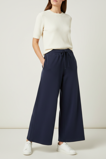 Pantalon Fluide Bleu Marine Ample Cordon Confortable Femme - Molleton