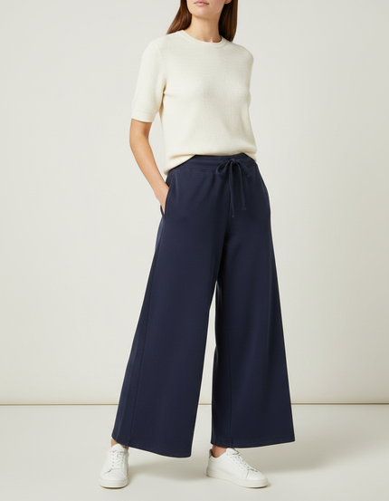 Pantalon Fluide Bleu Marine Ample Cordon Confortable Femme - Molleton