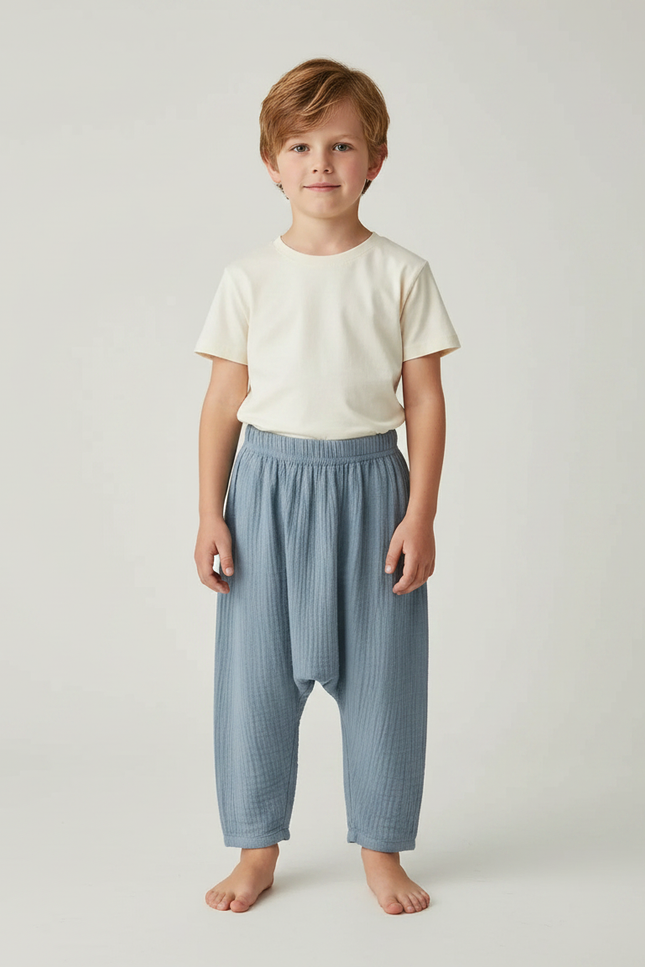 Pantalon Fluide Bleu Ciel Coton Ample Enfant