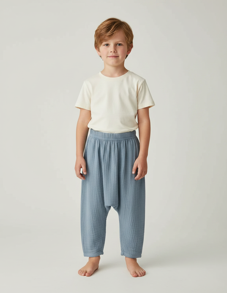 Pantalon Fluide Bleu Ciel Coton Ample Enfant