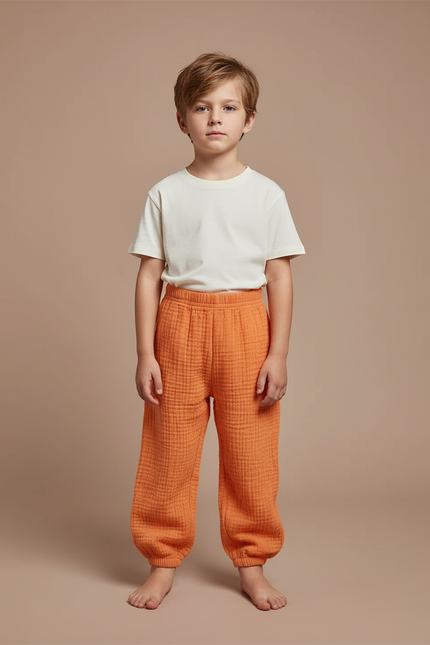 Pantalon Fluide Orange Gaze Ample Coton Enfant