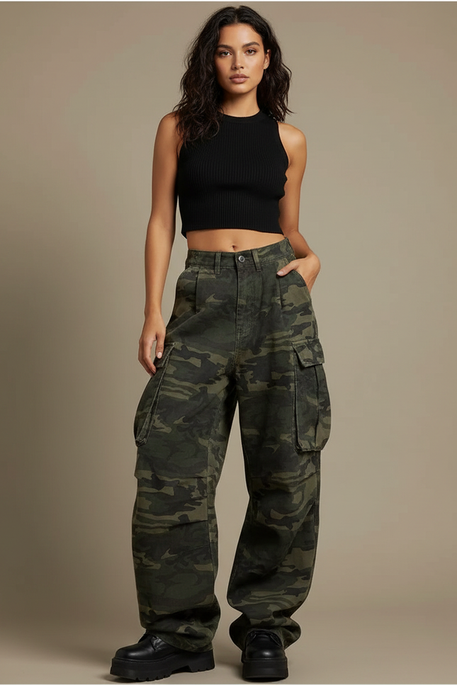 Pantalon Cargo Fluide Femme - Imprimé Toile