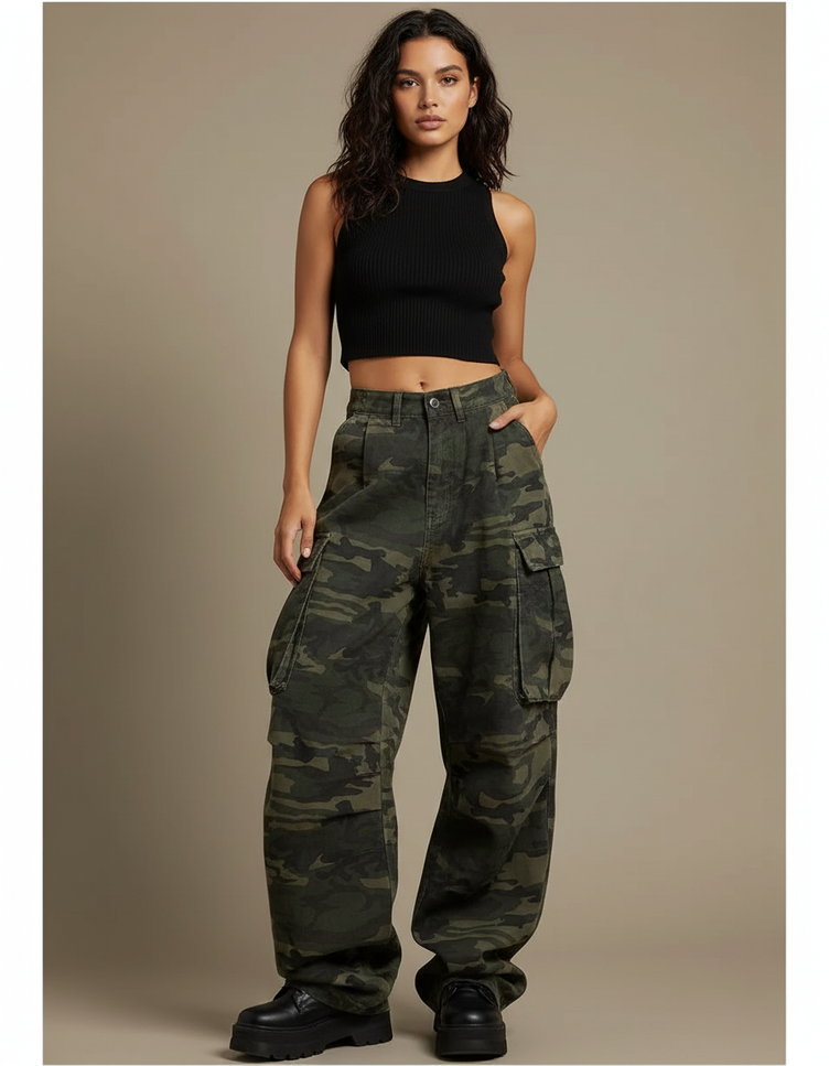 Pantalon Cargo Fluide Femme - Imprimé Toile