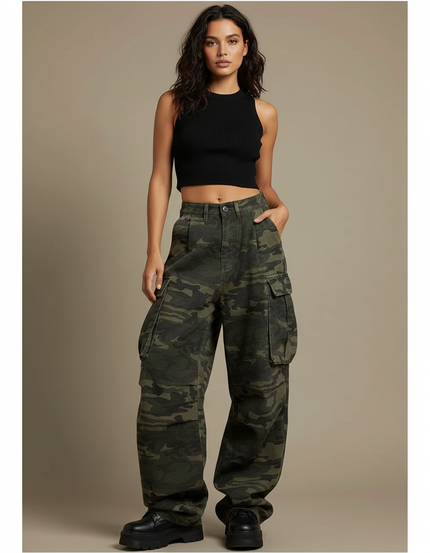 Pantalon Cargo Fluide Femme - Imprimé Toile
