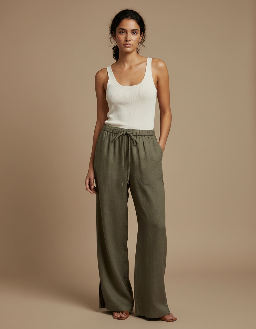 Pantalon Fluide Femme Boheme - Kaki Lin