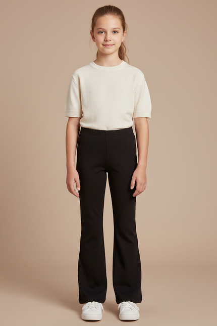 Pantalon Fluide Noir Évasé Confortable Fille - Maille