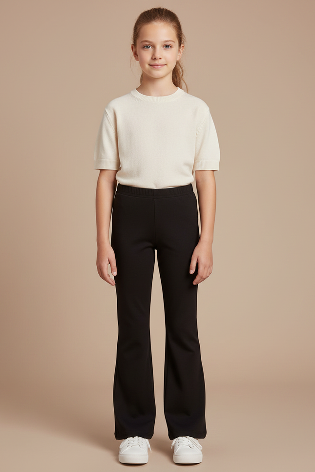 Pantalon Fluide Noir Évasé Confortable Fille - Maille