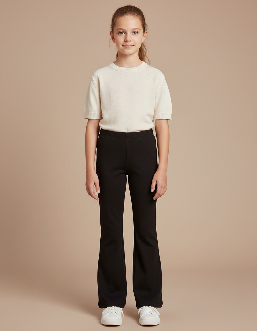 Pantalon Fluide Noir Évasé Confortable Fille - Maille