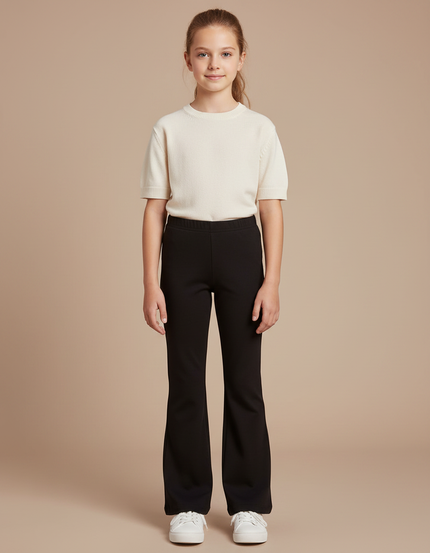 Pantalon Fluide Noir Évasé Confortable Fille - Maille