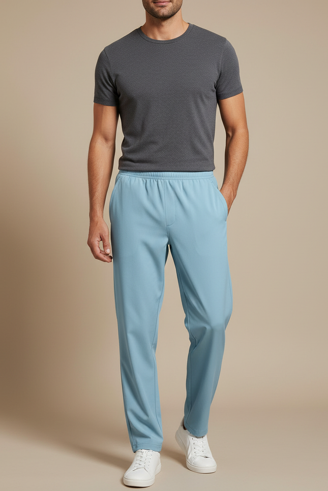 Pantalon Fluide Bleu Ciel Droit Décontracté Homme - Polyester