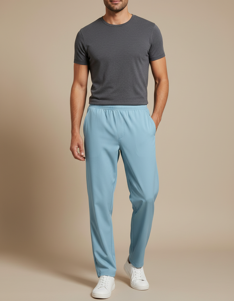 Pantalon Fluide Bleu Ciel Droit Décontracté Homme - Polyester