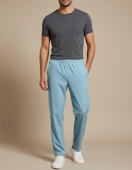 Pantalon Fluide Bleu Ciel Droit Décontracté Homme - Polyester