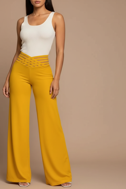 Pantalon Fluide Moutarde - Jaune Viscose