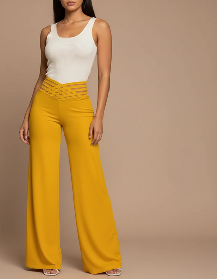 Pantalon Fluide Moutarde - Jaune Viscose