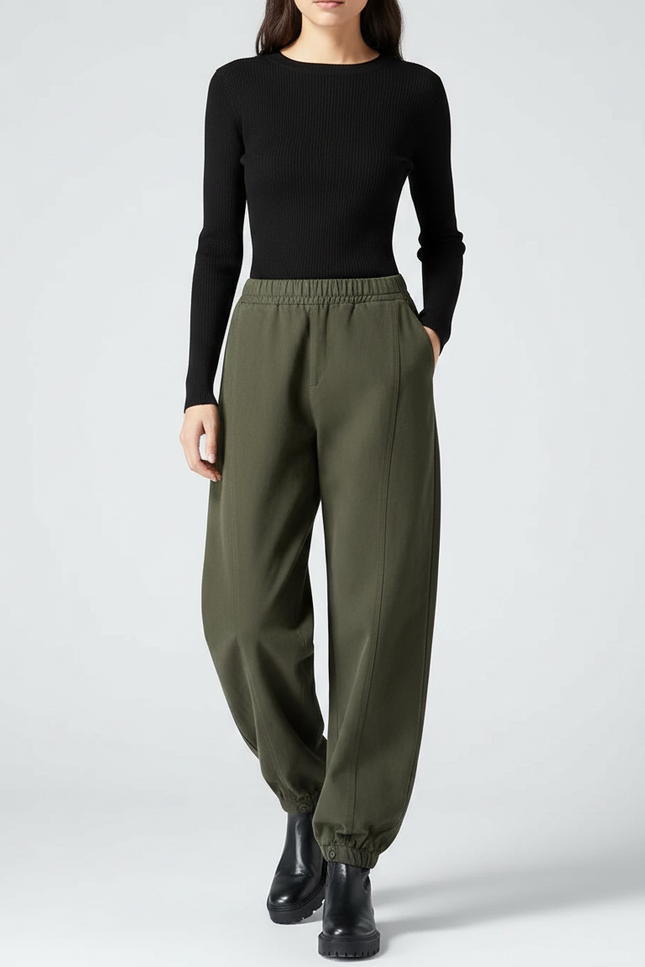 Pantalon Fluide Kaki Ample Décontracté Élastiqué Hiver - Viscose
