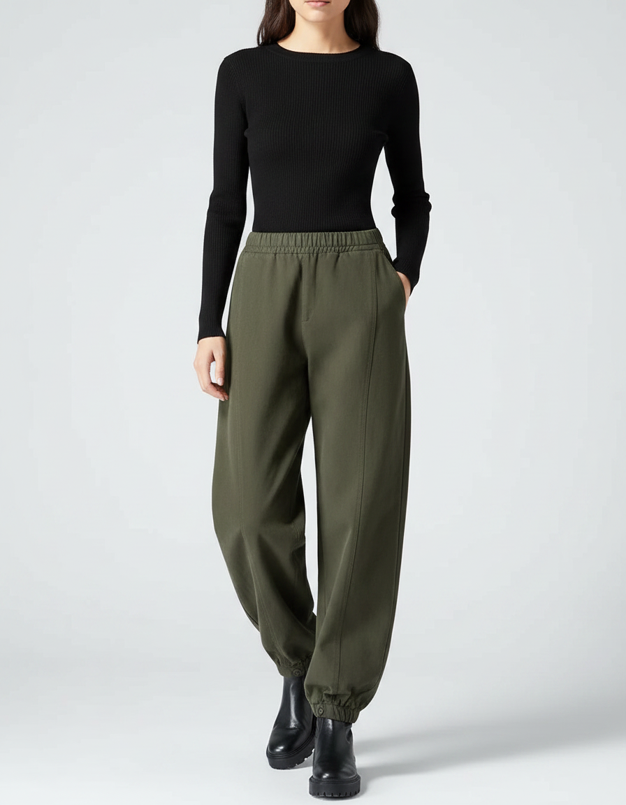 Pantalon Fluide Kaki Ample Décontracté Élastiqué Hiver - Viscose