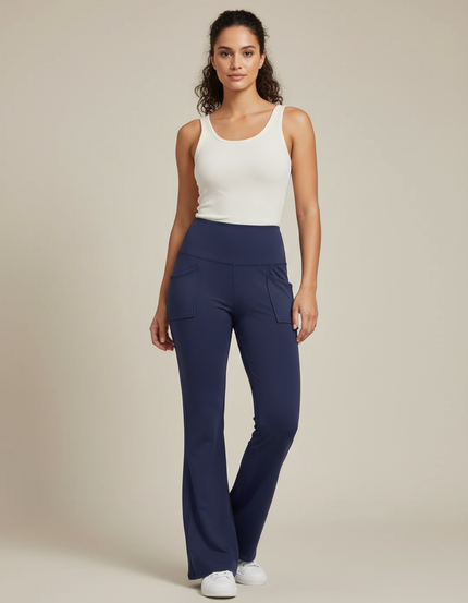 Pantalon Fluide Bleu Marine Évasé Poches Confortable Yoga - Polyester
