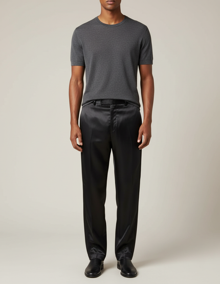 Pantalon Fluide Noir Satin Homme Droit Élégant