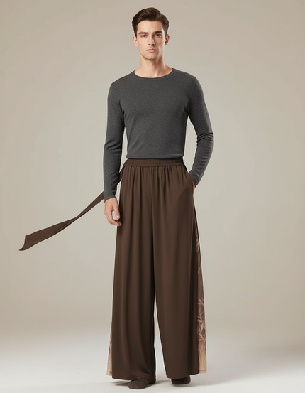 Pantalon Fluide Marron Ample Maille Transparente Homme