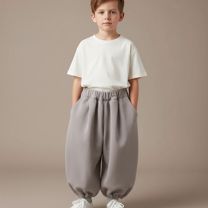 Pantalon Fluide Gris Ample Confortable Garçon Décontracté - Molleton