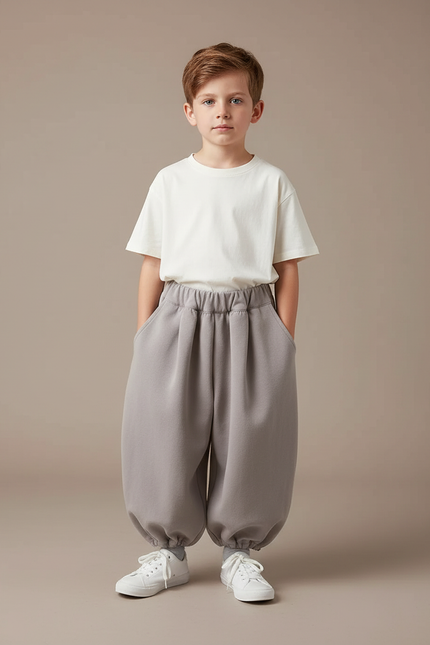 Pantalon Fluide Gris Ample Confortable Garçon Décontracté - Molleton