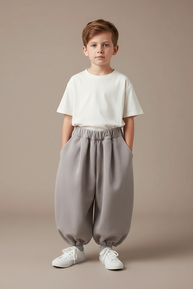 Pantalon Fluide Gris Ample Confortable Garçon Décontracté - Molleton