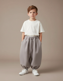 Pantalon Fluide Gris Ample Confortable Garçon Décontracté - Molleton