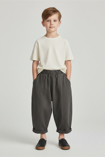 Pantalon Fluide Gris Ample Coton Enfant Décontracté