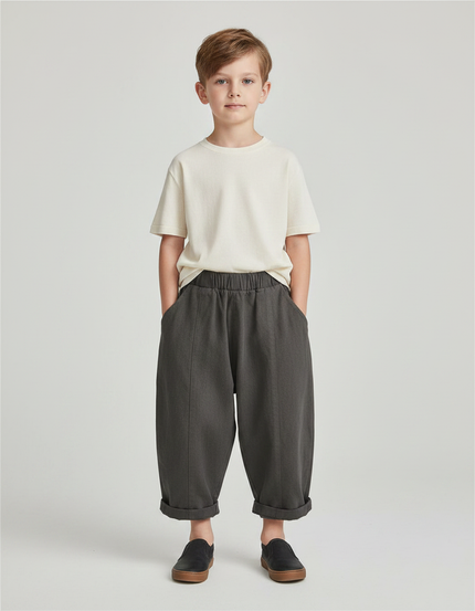 Pantalon Fluide Gris Ample Coton Enfant Décontracté