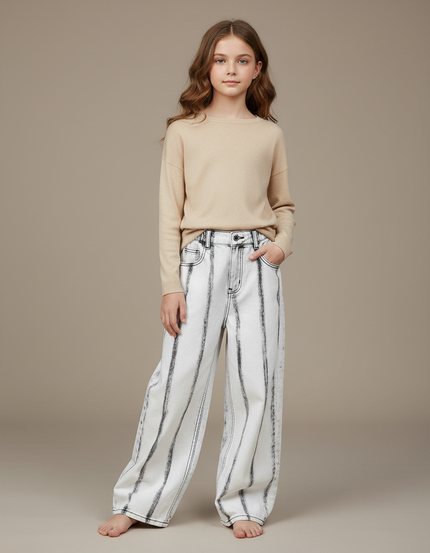 Pantalon Fluide Imprimé Rayures Ample Décontracté Enfant - Jean
