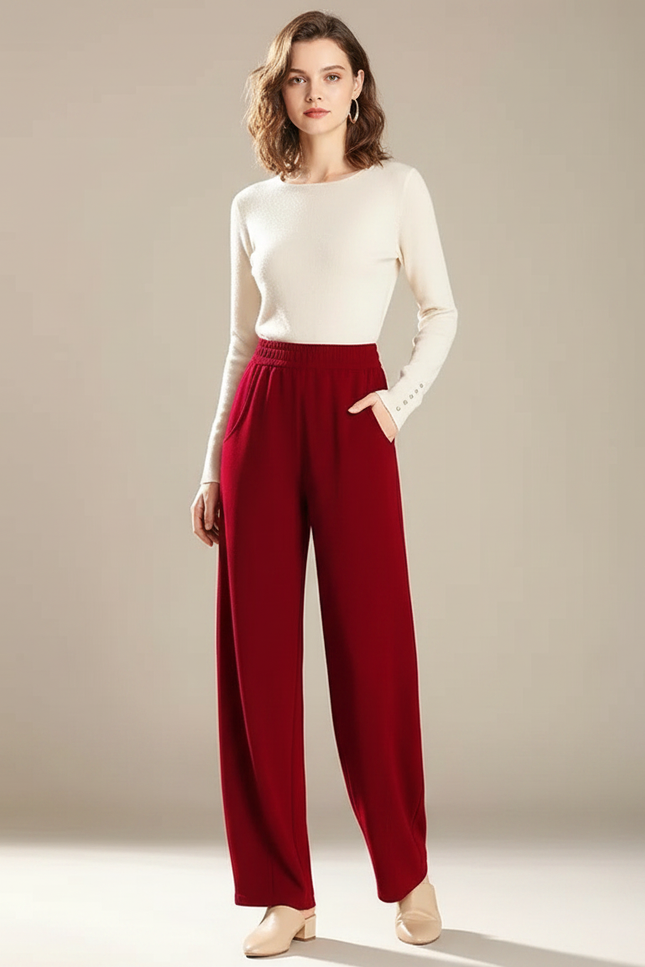 Pantalon Fluide Femme Rouge Palazzo - Viscose