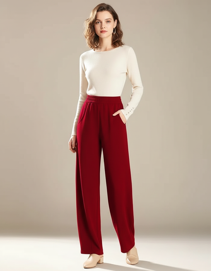 Pantalon Fluide Femme Rouge Palazzo - Viscose