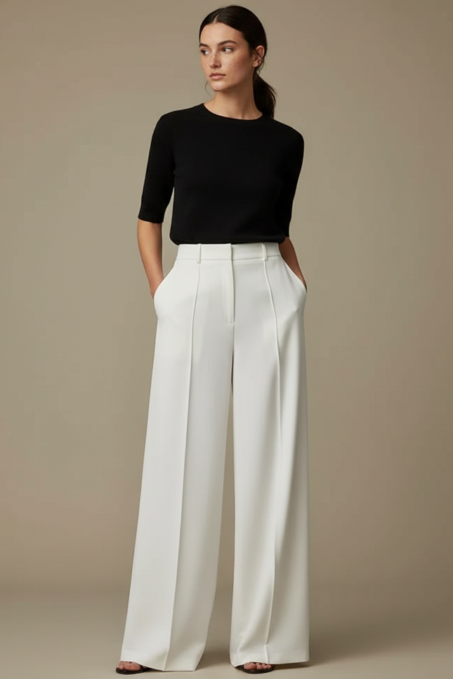Pantalon Fluide Ceremonie - Blanc Polyester