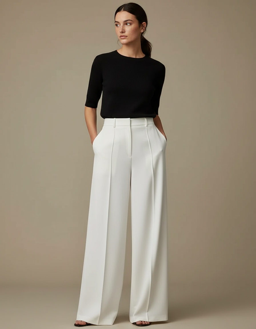 Pantalon Fluide Ceremonie - Blanc Polyester