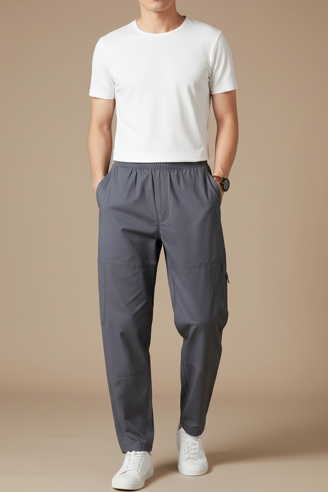 Pantalon Fluide Homme Gris Décontracté Élastique - Polyester