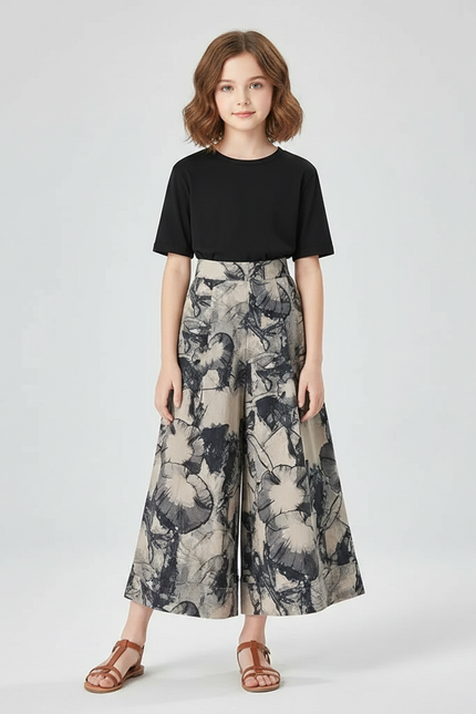 Pantalon Fluide Imprimé Floral Ample Taille Haute Confortable - Viscose