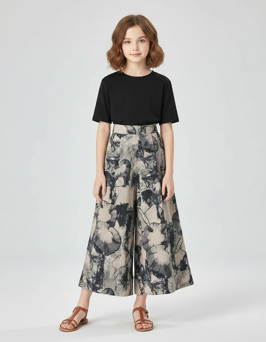 Pantalon Fluide Imprimé Floral Ample Taille Haute Confortable - Viscose