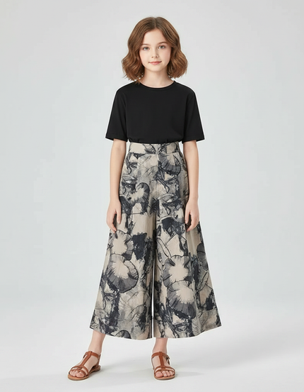 Pantalon Fluide Imprimé Floral Ample Taille Haute Confortable - Viscose