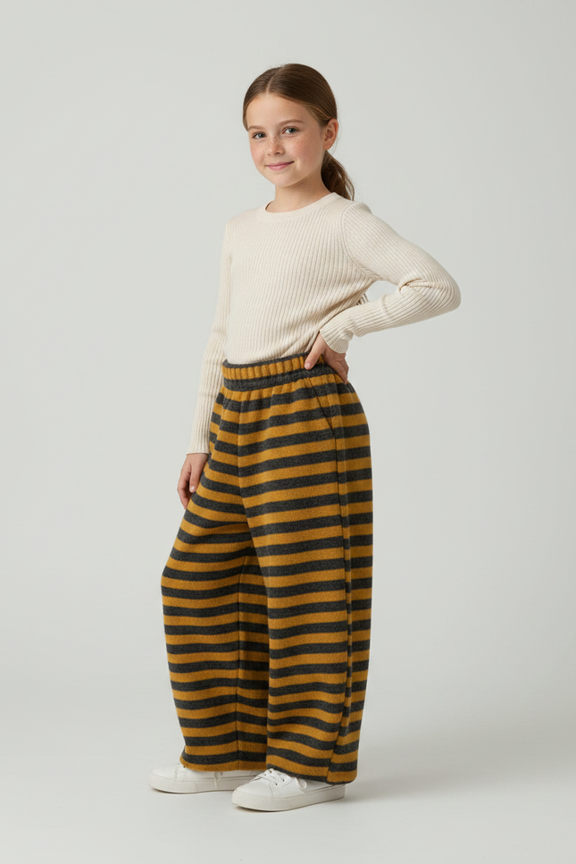 Pantalon Fluide Rayé Large Laine Tricoté Enfant - Multicolore
