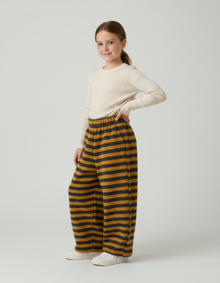 Pantalon Fluide Rayé Large Laine Tricoté Enfant - Multicolore