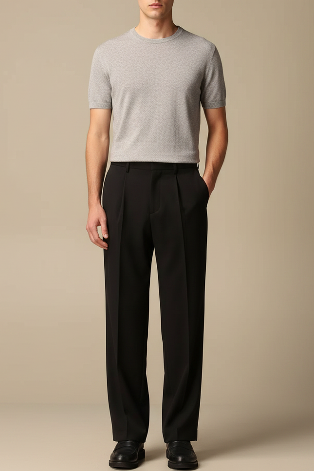 Pantalon Fluide Homme Noir Coupe Ample Viscose Habillé - Polyester