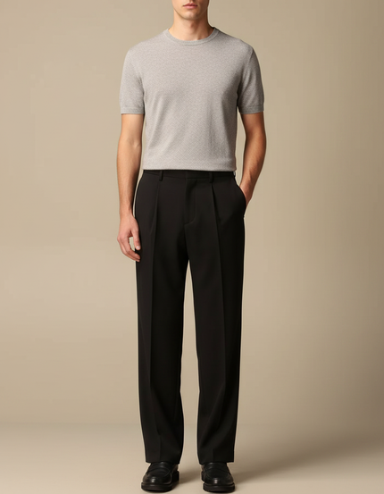 Pantalon Fluide Homme Noir Coupe Ample Viscose Habillé - Polyester