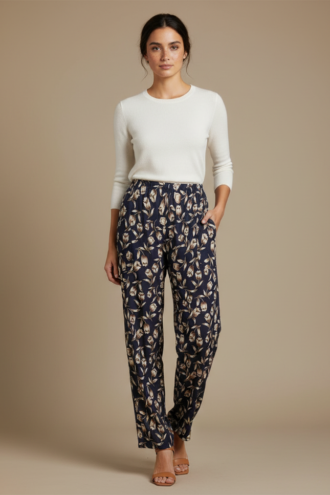 Pantalon Fluide Imprimé Floral Ample Femme Élégant - Viscose