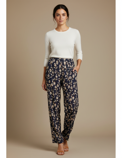 Pantalon Fluide Imprimé Floral Ample Femme Élégant - Viscose