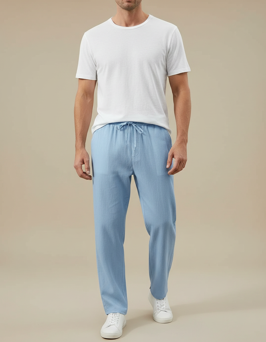 Pantalon Fluide Couleur Jean - Bleu Lin