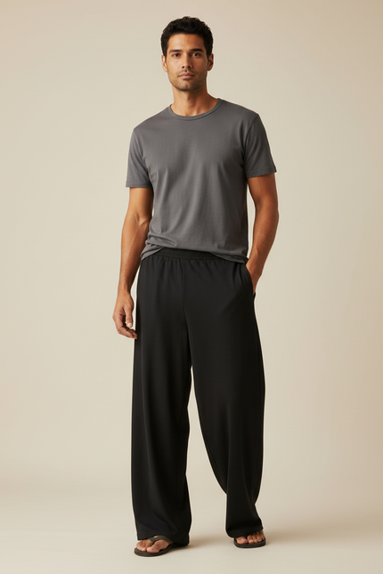 Pantalon De Plage Fluide - Noir Viscose
