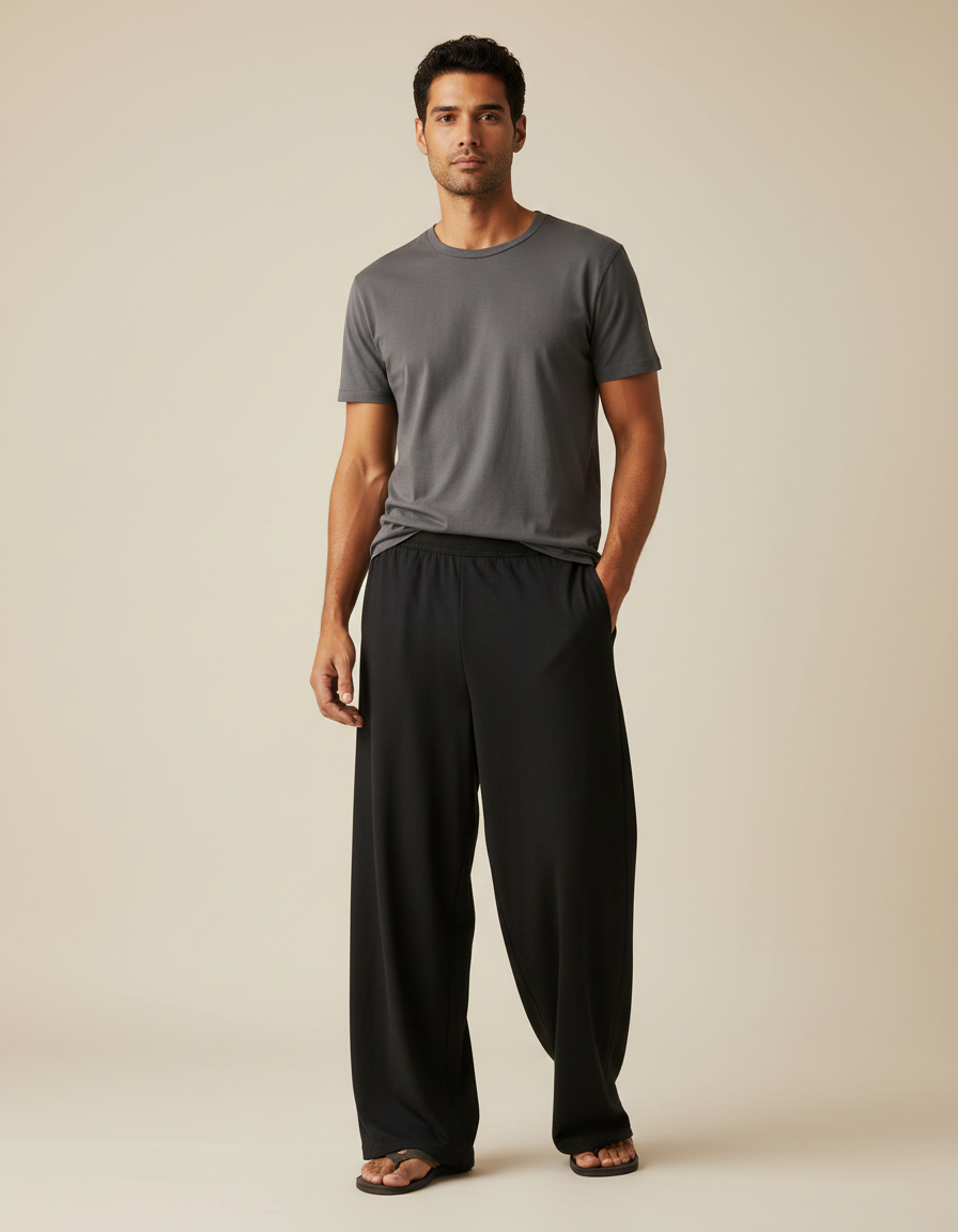 Pantalon De Plage Fluide - Noir Viscose
